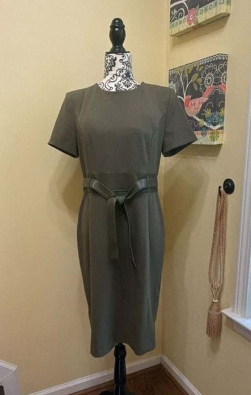 Calvin Klein Solid Faux-Leather Tie-Waist Sheath Dress